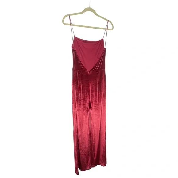 LULUS Hopeful Heart Red Velvet Backless Wide-Leg Jumpsuit - Picture 4 of 8